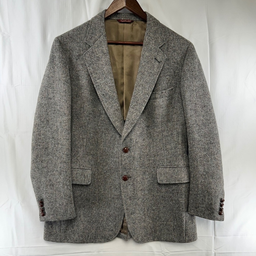 Cricketeer Harris Tweed Blazer Mens 41R Grey Handwoven Scottish Wool Sport Coat